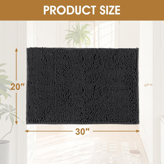 4 Pieces Muddy Door Mats for Dogs, Chenille Absorbent Pet Mats, Quick Dry, Trap Dirt Non Slip Heavy Indoor Doormat Soft Dog Bed Mat Front Inside Door Mat for Indoor Outdoor Entrance,Dark Grey