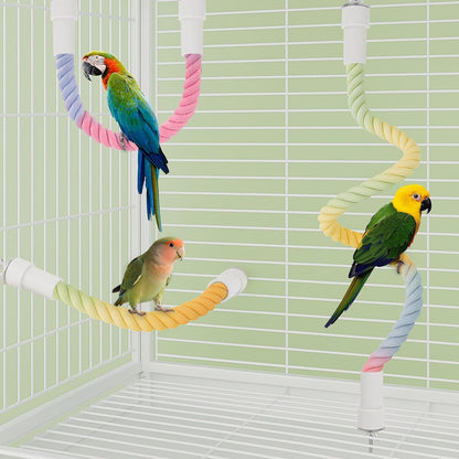 4Pcs Rope Perches for Bird Cages, Bendable Climbing Rope Cage Accessory Toy, Perfect for Parrots Cockatiels & Budgies, BirdToys, Swings & Ladders for Medium Birds