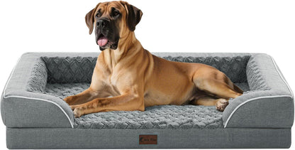 Orthopedic XXL Dog Bed for Extra Large Dogs, Waterproof Memory Foam Dogs Bed with Sides, Egg-Crate Foam and Non-Slip Bottom Big Dog Couch Bed with Washable Removable Cover(XX-Large,Grey)