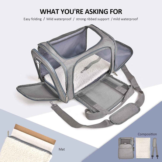 Large Dog Cat Carriers Puppies up to 25Lbs, Big Dog Carrier Soft Sided, Collapsible Travel Puppy Carrier - Large - Grey