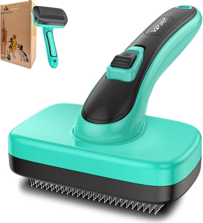 Dogs Self Cleaning Slicker Brush for Shedding & Grooming Short Long Haired Pets, Removes Loose Fur, Undercoat, Mats, Tangled for Large Medium Small Sensitive Skin of Cats. Easy to Cleaning