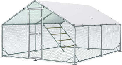 Large Metal Chicken Coop, 10x13x6.5FT Chicken Runs for Yard with Cover