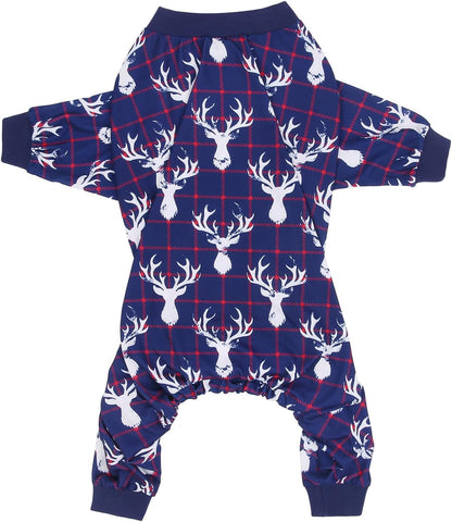 HDE Dog Pajamas One Piece Jammies Jumpsuit Pet Clothes Outfit Stretchy Lightweight Comfy Shirt Pjs for M-3XL Dogs Reindeer - M