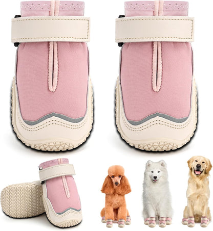 Hcpet Dog Boots for Large Dogs, Dog Shoes for Hot Pavement Winter Snow, Paw Protector Dog Booties Designed for Comfort and Breathability, Outdoor Booties for Small Medium Dogs for Hiking Pink Size 8