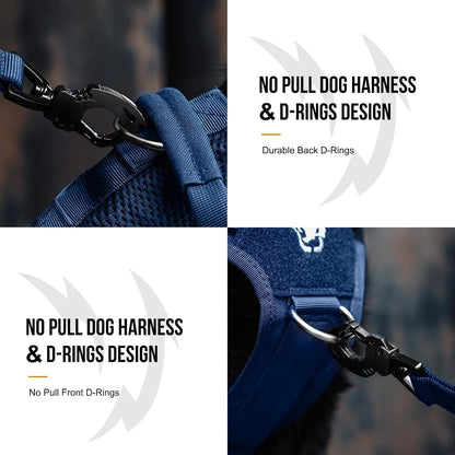 OneTigris Tactical Dog Harness for Small Medium Large Dogs, Mesh Design Service Dog Vest Breathable Military Dogs Molle Vests with Handles, Harness for Walking Hiking Training (Blue, XL)