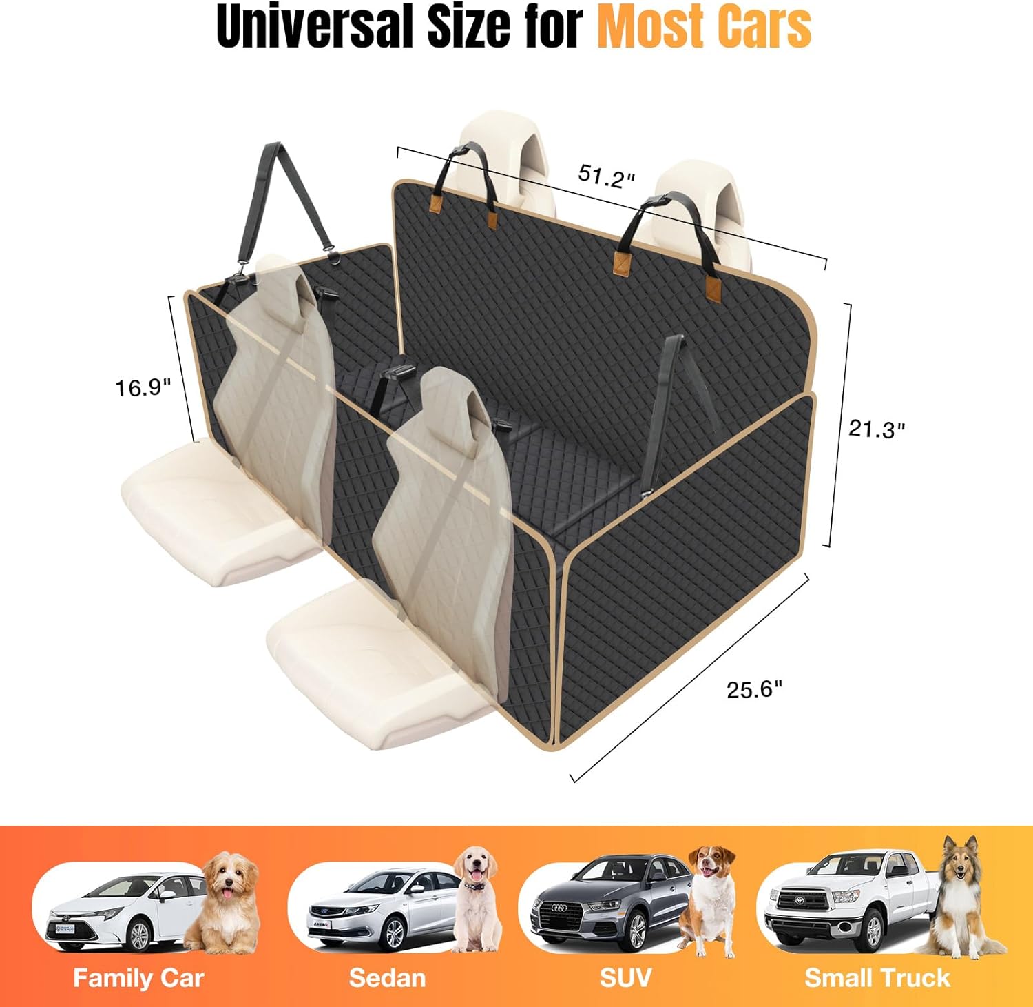 Dog Car Seat Cover for Back Seat, Dog Car Bed Cover with Strong Hard Bottom 4 Panels, Car Back Seat Extender Hammock for Car SUV Truck Black Color - Pawvie