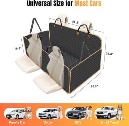 Dog Car Seat Cover for Back Seat, Dog Car Bed Cover with Strong Hard Bottom 4 Panels, Car Back Seat Extender Hammock for Car SUV Truck Black Color - Pawvie