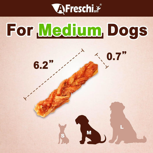 Afreschi Turkey Tendon Dog Treats, 8 oz Braid (for Medium Breeds), USA-Sourced Turkey Tendon, All Natural Puppy Chew, Hypoallergenic, Rawhide Alternative