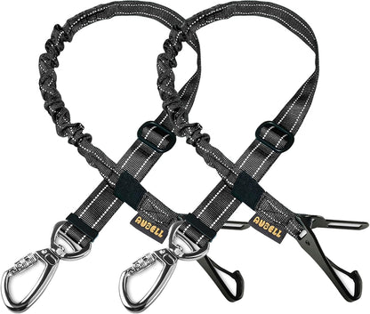 AUBELL Dog Seat Belt for Car,2 Pack Set 3-in-1 Adjustable Reflective Bungee Heavy Duty Dog Car Harness Tether with Clip Hook Latch & Buckle,Swivel Zinc Alloy Carabiner,Black+Black