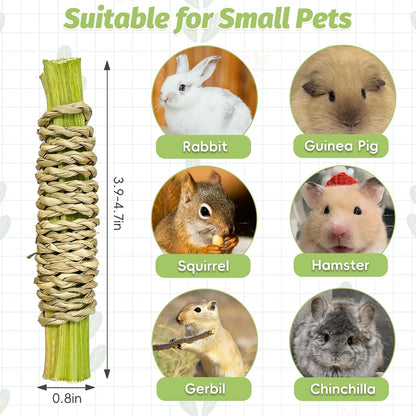 Fhiny 24 PCS Rabbit Chew Sticks, Natural Papaya Wood Seagrass Guinea Pig Chew Toys for Teeth Small Animal Molar Sticks Snacks for Bunny Guinea Pig Chinchilla Ferret Hamster Gerbil Dental Care