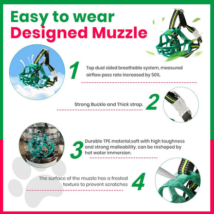 Dog Muzzle, Basket Muzzle for Small Medium Large Dogs, Anti-Biting and Chewing, Lightweight & Sturdy Cage Design, Allows Panting & Drinking, Ideal for Grooming & Training(Green Size S)