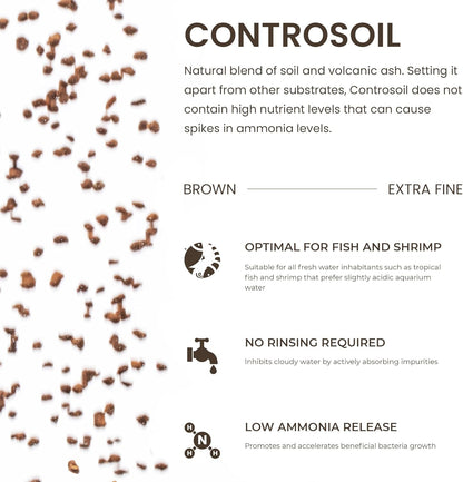 Ultum Nature Systems Controsoil - Freshwater Aqua Soil Substrate for Fish, Shrimp, Live Plant Propagation and Aquascaping - 6.8pH Low Ammonia, Volcanic Ash - Brown, Extra Fine (3 Liter | 6LB)