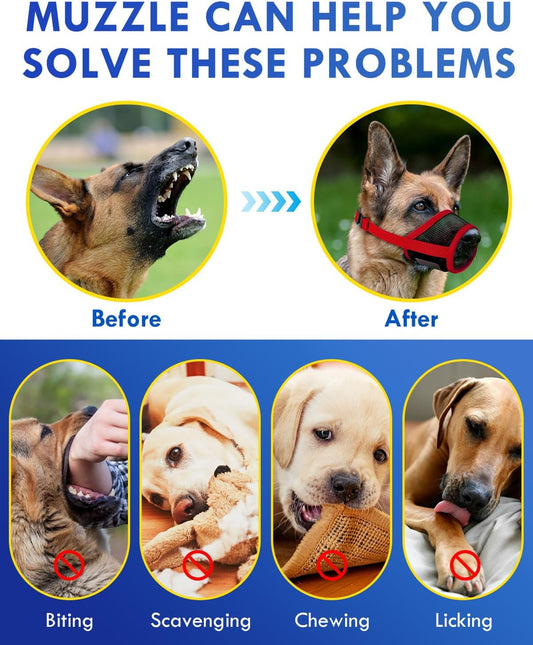 Dog Muzzle, Soft Air Mesh Muzzle for Small Medium Large Dogs Anti Biting Barking Chewing, Breathable Drinkable Adjustable Loop Pets Muzzle for German Shepherd Husky Labrador Retriever (Red,L)