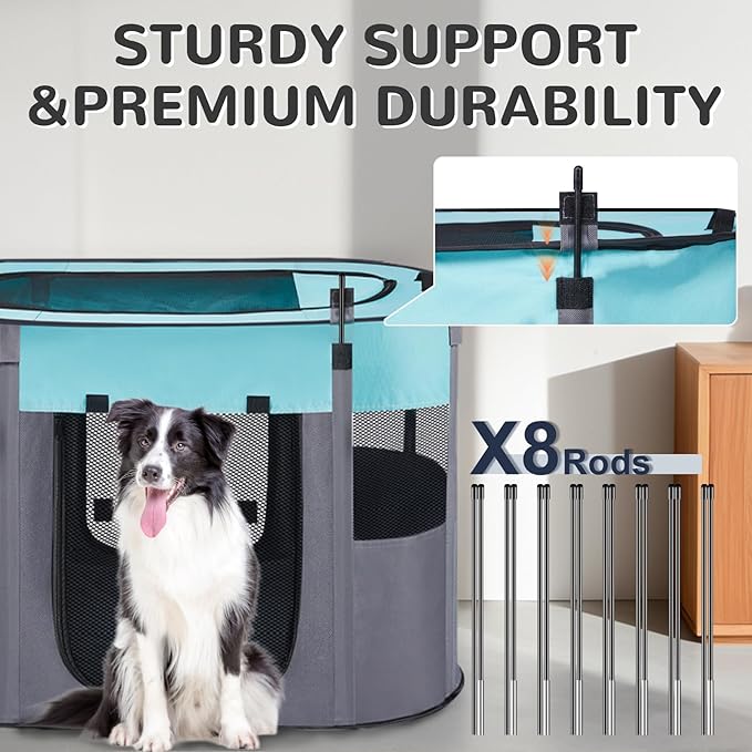 Portable Dog Cat Playpen with Waterproof Pad,Collapsible Pet Puppy Kitten Crate,Foldable Small Animals Kennel Cage for Indoor Outdoor Travel Camping,Water-Resistant Breathable Shade Cover (Green M)