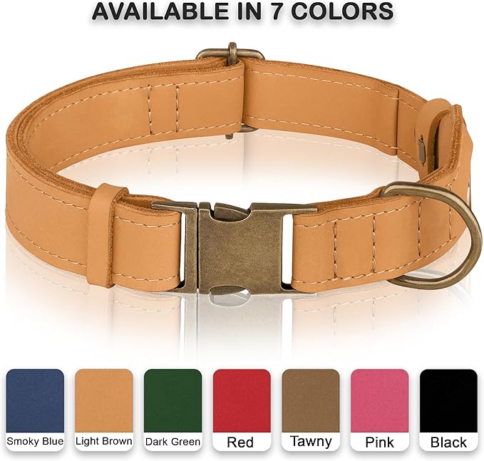 AirTag Dog Collar - Genuine Leather Dog Collar with Apple AirTag Holder and Metal Buckle - Smart GPS Tracking Pet Collars (Light Brown, XL, 20"-25" Neck Fit)