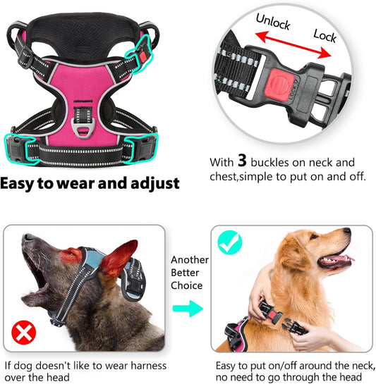 Timos No Pull Dog Harness, No Choke Front Lead Dog Reflective Harness, Adjustable Soft Padded Pet Vest with Easy Control Handle for Small Medium Large Dogs, S