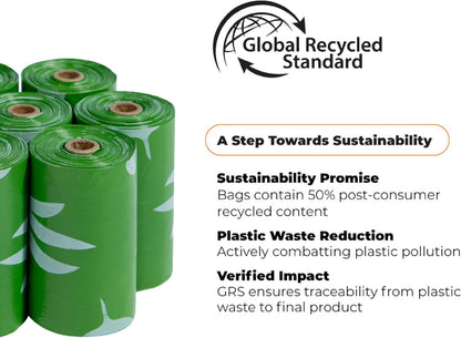 Best Pet Supplies Poop Bags for Dogs, 50% Post-Consumer Recycled Content dog waste bags on rolls, fits all poop bag holders for leashes - 300 Count, Green, Unscented