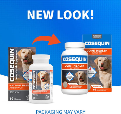 Nutramax Cosequin Maximum Strength Joint Health Supplement for Dogs - With Glucosamine, Chondroitin, and MSM, 60 Chewable Tablets
