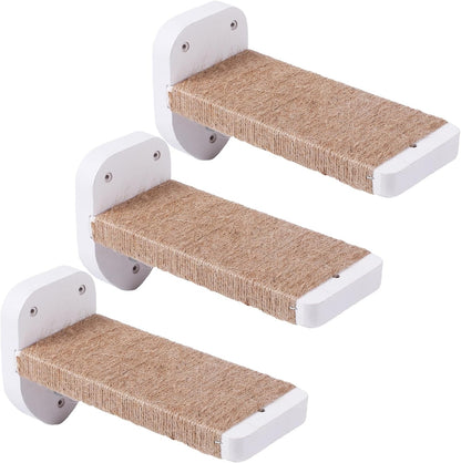 3-in-1 Cat Wall Steps with Hemp Rope, Solid Wood Cat Ladder for Climbing and Playing (Large-White)