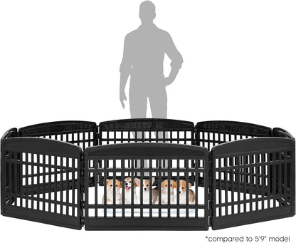IRIS USA 24" 8-Panel Puppy Playpen, 83.5 x 83.5 x 23.63, Dog Playpen, Dog Play Pen Indoors, Pet Fence, Small Pets, Black
