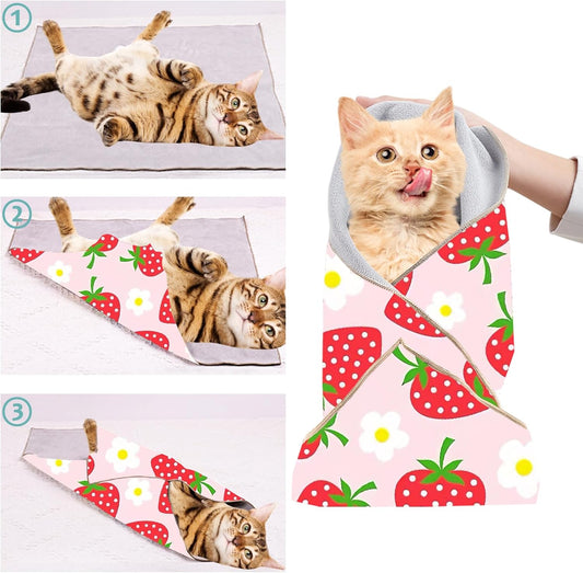 2 Pack Cat Grooming Wrap, L(Within 15lbs) Cat Restraint Wrap for Nail Clipping, Ear Cleaning, and Teeth Brushing, Self-Adherent, Anti-Bite, Anti-Scratch, Pink Strawberry