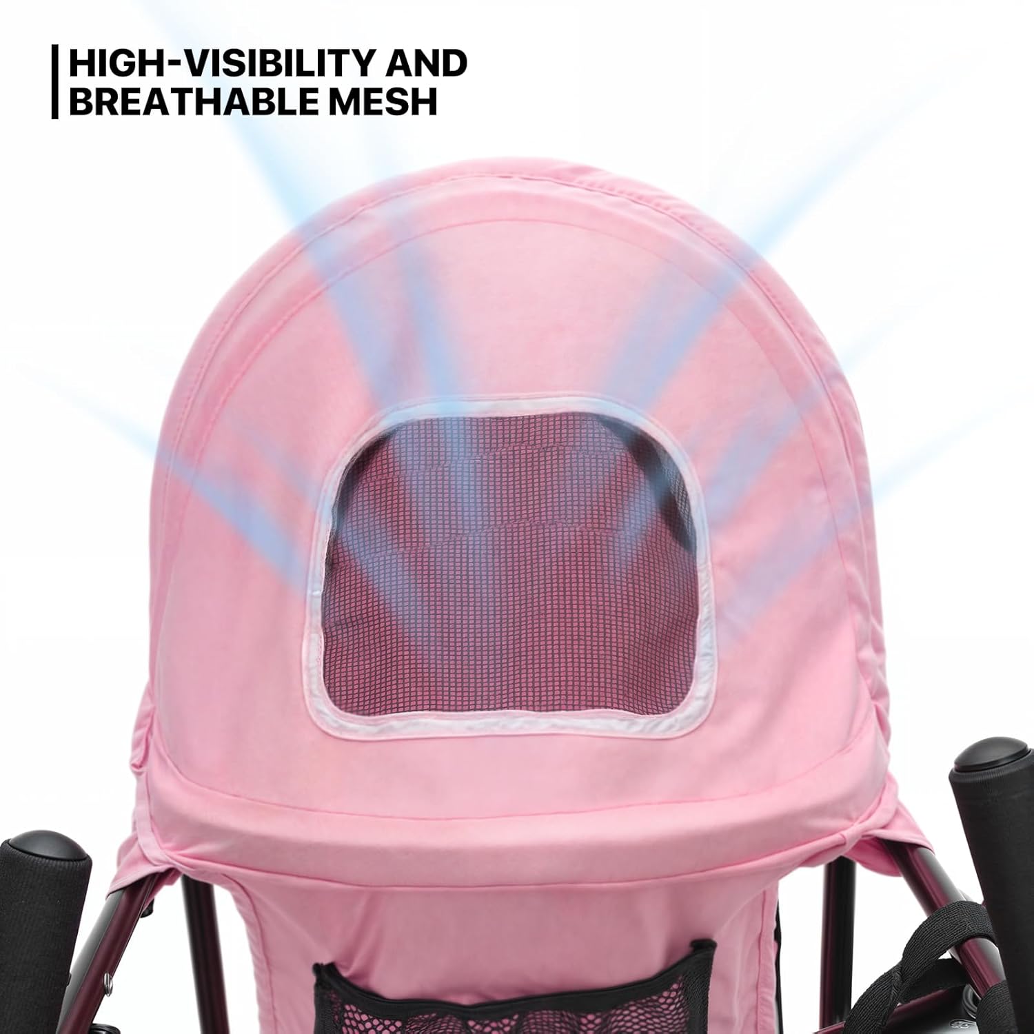 MoNiBloom 4 Wheels Pet Stroller, Easy-Fold Puppy Cage Jogger Stroller with Sun Cover, Pad and Rear Storage Bag, Breathable and Visible Mesh for Small/Medium Pets up to 22 lbs, Pink - Pawvie