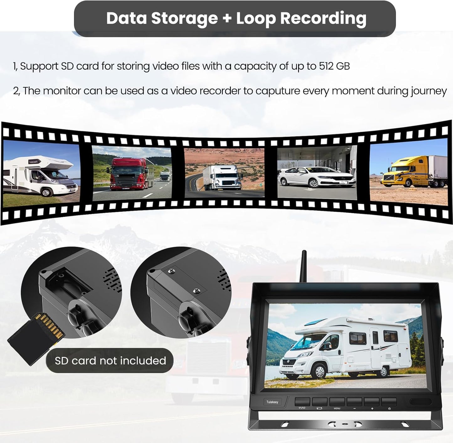 Wireless Backup Camera with Screen, Rear View Mirror Camera 1080P, Night Vision and Waterproof IP68 for RV Trailer Trucks - Tulakeey