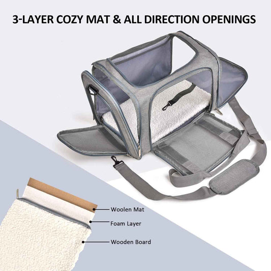 Cat Carriers Dog Carrier Pet Carrier For Small / Medium Cats Dogs Puppies (Up To 15lbs), TSA Airline Approved Small Dog Carrier Soft Sided, Collapsible Waterproof Travel Puppy Carrier - Grey