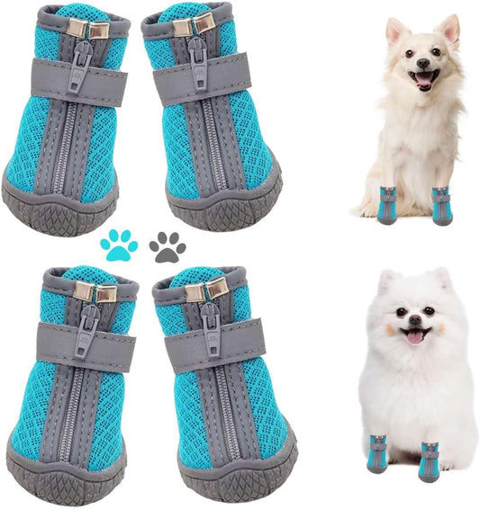 Dog Shoes for Small Dogs, Puppy Dog Boots & Paw Protector for Winter Snow Day, Summer Hot Pavement, Waterproof in Rain Weather, Ourdoor Hiking, Indoor Hardfloors with Anti Slip Sole 4PCS/Set