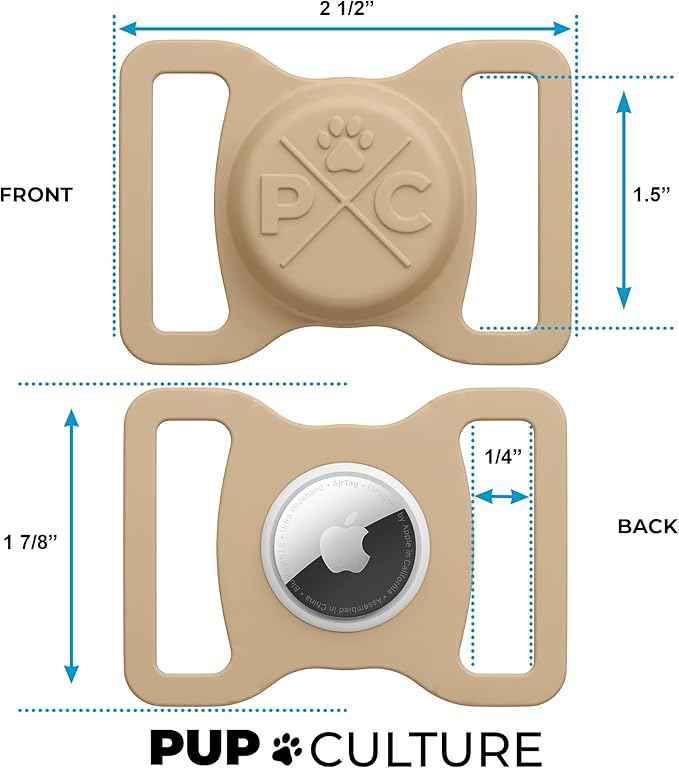 Pup Culture AirTag Dog Collar Holder - Extra-Durable, Lightweight, Protective Case for Dog Collar - Track Your Pet Using an Apple AirTag - Tan 1.5 Inch Collar