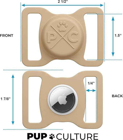 Pup Culture AirTag Dog Collar Holder - Extra-Durable, Lightweight, Protective Case for Dog Collar - Track Your Pet Using an Apple AirTag - Tan 1.5 Inch Collar