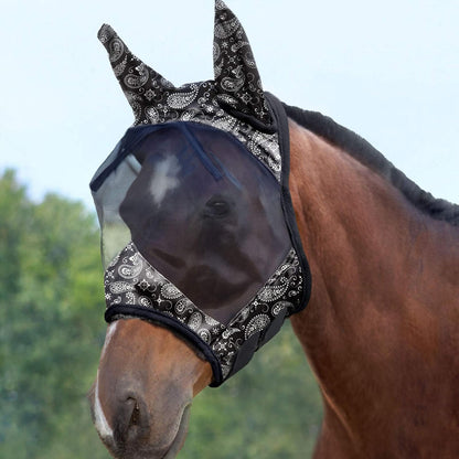 Harrison Howard LumiVista Horse Fly Mask Standard with Ears UV Protection for Horse Paisley Wave L Full Size