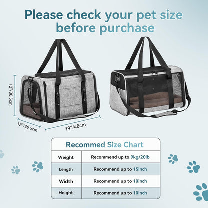 Petsfit Pet Carrier for Large Cats, Cat Carrier for Medium Cats and Puppy up to 20lbs, 4-Sided Breathable Mesh, Escape Proof and Locking Zipper, Sturdy Structure,Grey