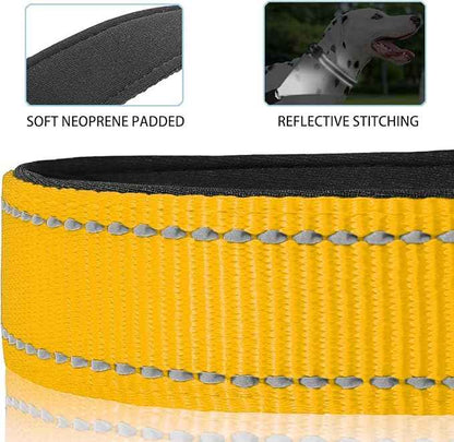 JSXD AirTag Dog Collar, Night Reflective Nylon Dog Collar for Small Medium Large Dogs,Lockable Quick Release Buckle,Padded Breathable Pet Collar with AirTag Holder (Yellow, Large)