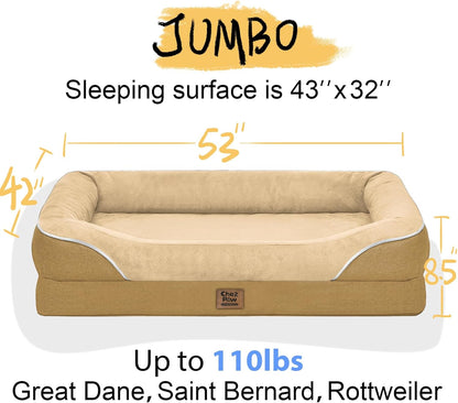 Washable Orthopedic Large Dog Bed - XL Large Dog Bed with Removable Bolsters Cover Foam Support Big Dogs Beds Non-Slip Bottom & Waterproof Pet Beds