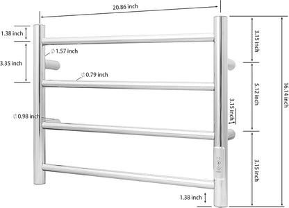 KEG Towel Warmer Wall Mounted with Built-in Timer 4 Bars Electric Stainless Steel Heated Towel Racks for Bathroom, Hot Plug-in Bath Towel Heater Polish Chrome