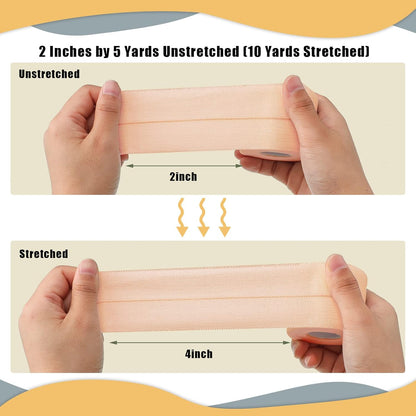 4 Rolls Elastic Tape Adhesive Elastic Tape Self Adhesive Bandage Wrap Flexible Stretch Bandages for Sports Ankle, Knee and Wrist Sprains Animal Pets, 2 Inch x 5 Yard