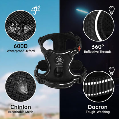 NESTROAD No Pull Dog Harness,Adjustable Oxford Dog Vest Harness with Leash,Reflective No-Choke Pet Harness with Easy Control Soft Handle for Large Dogs(X-Large,Black)