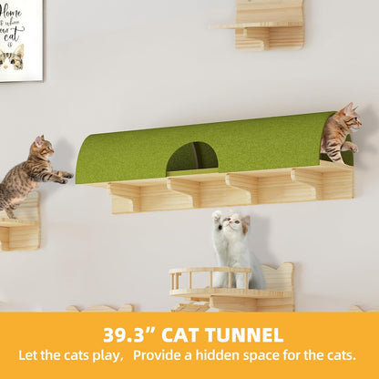 Cat Wall Shelves, Cat Wall Furniture Pine Wooden Feline Shelf, 16 Piece Feline Shelves and Perches with Condos, House, Steps, Bridge Ladder, Scratching Post and Tunnel
