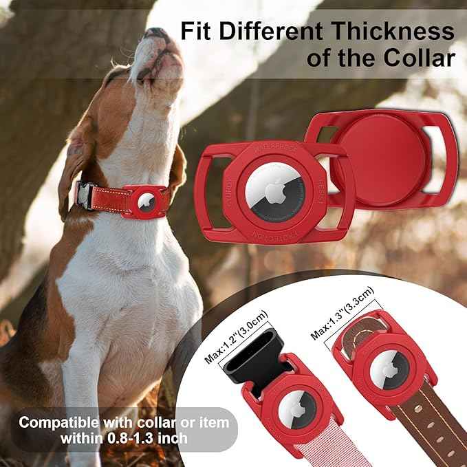 SANKALA Waterproof Airtag Case for Dog Collar, [1 Pack] Airtag Dog Collar Holder, TPU & Silicone Full Body Covered Anti-Lost Apple Air Tag Holder Protective Airtag Case for Pet Collar, Red