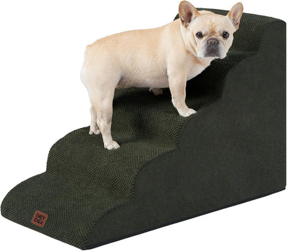EHEYCIGA Curved Dog Stairs Ramp for High Beds 22.6" H, 5-Step Dog Steps for Small Dogs and Cats, Pet Stairs for High Bed Climbing, Non-Slip Balanced Pet Step Indoor, Olive Green