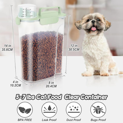 5-7Lbs Dog Cat Food Storage Container with Upgraded Large Nozzle BPA-free, 4 Snap Seals Plastic Pet Food Storage Containers with Handles are Easy to Clean and Carry