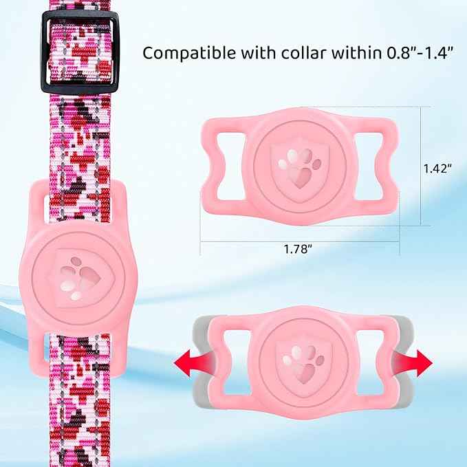for Airtag Dog Collar Holder – (2 Pack) IP68 Waterproof Dog Air Tag Holder for Dog Collar, Anti-Lost & Durable Silicone Case, Compatible with Apple AirTags (Pink & Purple)