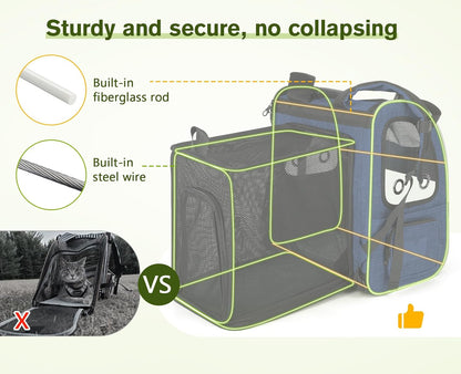 Pecute Pet Carrier Backpack, Cat Backpack Carrier, Expandable with Breathable Mesh for Small Dogs Cats Puppies, Dog Backpack Carrier for Hiking Travel Camping Outdoor, Hold Pets Up to 17 Lbs - Pawvie