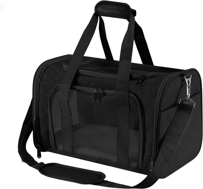 Roaringkitty Travel in Style: Portable Pet Carrier for Small Pets up to 15 Lbs- Airline Approved, Collapsible & Comfortable cat/Puppy Soft Sided Bag (Black)