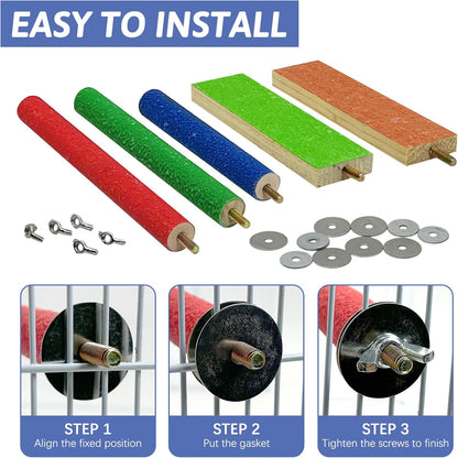 Hamiledyi 5 PCS Bird Perch Stand - Wooden Parrot Perch Stand with Colorful Sand Paw Grinding Stick Trim Beak Wood Platform for Bird Nail Trimming - Cage Accessories for Parakeets & Cockatiel