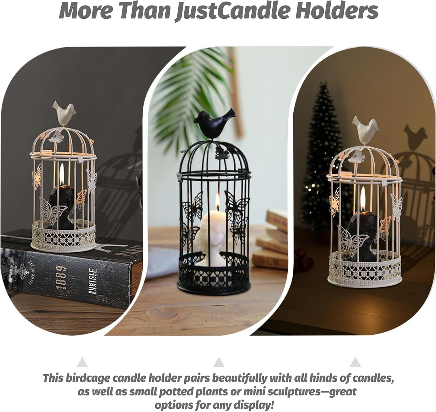 Vintage Decorative Bird Cage，Metal Black Bird Cage Decor for Candelabros para Centros De Mesa & Lanterns Decorative Indoor Suitable Wedding Party, Dining Table，Fireplace Metal Lantern&Bird Cage Decor
