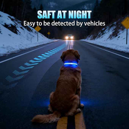 LED AirTag Dog Collar - Brightest Light Up Dog Collars - IP68 Waterproof Air Tag Dog Collar Holder - 1,600 Feet of High Visibility - Magnetic Charging - Dog Lights for Night Walking, Blue L