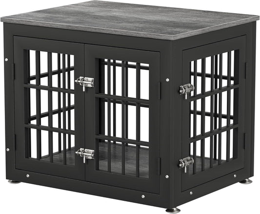 26 Inch Heavy Duty Dog Crate Furniture for Small Dogs, Decorative Pet House End Table, Wooden Cage Kennel Furniture Indoor, Gray