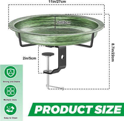 Deck Mounted Bird Bath for Outside, Detachable Birdbath Bowl with Sturdy Clamp, Outdoor Bird Baths Bowl for Attracting Birds Garden Yard Decor (Retro Green)